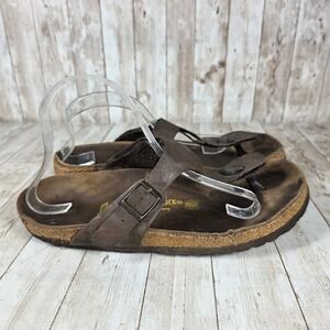 Birkenstock Gizeh Toe Thong Sandals Adjustable Buckle Brown Leather Size 42‎